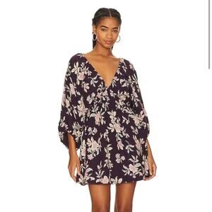 Free People Portia Linen Blend Floral Mini Dress Mulberry Purple Size Medium NWT